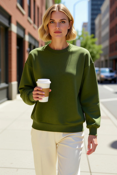 BENERLY Women's Crew Neck Low Sleeve Regular Fit Knitted Sweatshirt Functiona...