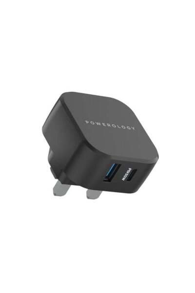 Powerology 30W Dual-Port Wall Charger (PD + Qualcomm 3.0) with Free PD Cable