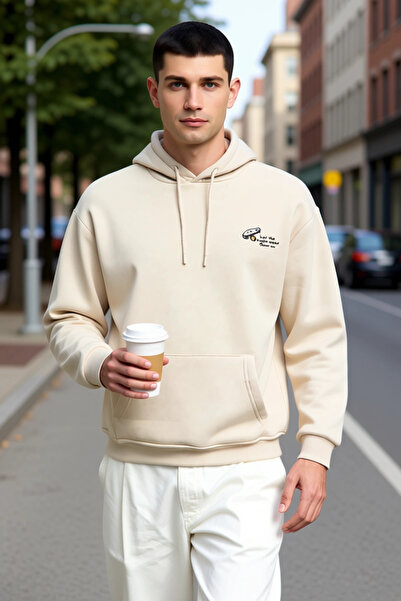 BENERLY Ανδρικό φούτερ με κουκούλα και χαμηλά μανίκια, με κεντημένο σλόγκαν, ...