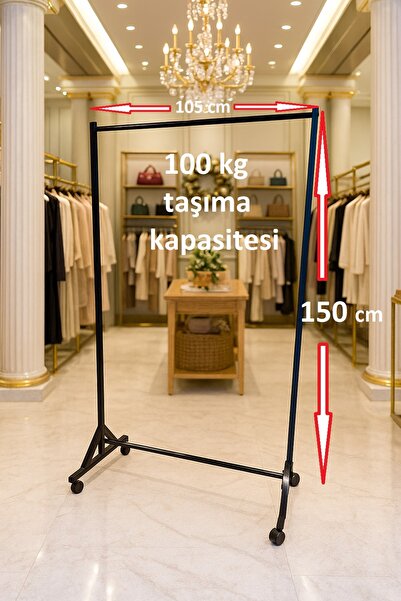 HOMEBELLA Premium 150 cm Çelik Konfeksiyon 105 cm En Elbise Askılık Tekerlekl...