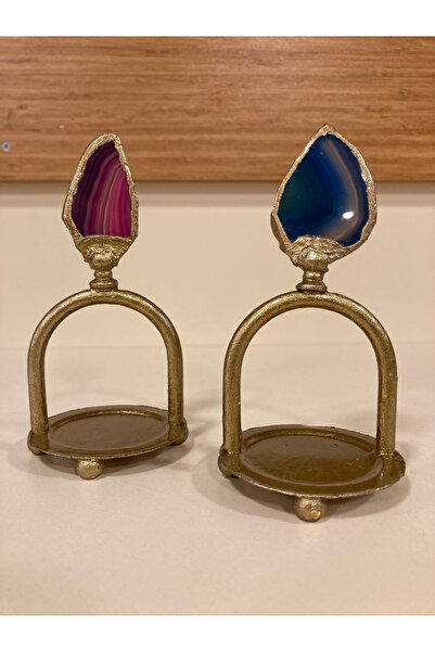 PLUS HOME LOKUMLUK 2'Lİ DÖKÜM PİRİNÇ ANTİK ESKİTME DOĞAL TAŞLI EL YAPIMI MAVİ...