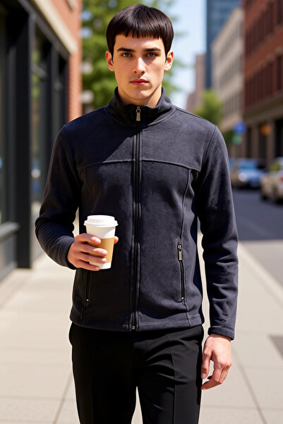 BENERLY Hanorac din fleece pentru bărbați, cu guler înalt, cu mâneci standard...