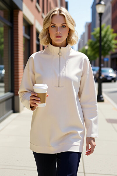 BENERLY سترة نسائية ياقة مرتفعة متوسطة الطول بسحاب وتفاصيل منخفضة الأكمام، عم...