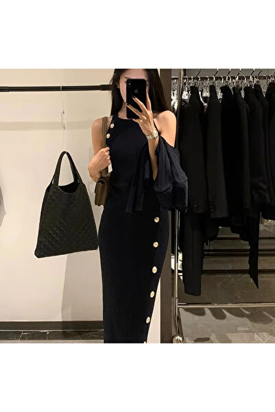 OEMN Set Dama Tricotat – Top Cropped & Fustă Maxi, Detalii Aurii, Made in Ita...