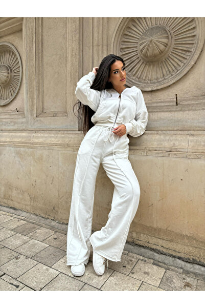 OEMN Women's Cotton Tracksuit - 2 Piece Set: Flared Pants and Hoodie