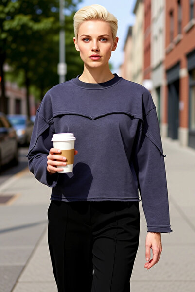 BENERLY Women's Crew Neck Low Arm Long Sleeve Relaxed Knitted Sweatshirt Func...