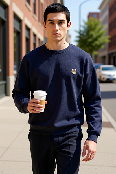 BENERLY سويت شيرت رجالي ذو ياقة دائرية وأكمام قياسية قصة فضفاضة منسوجة بنمط ا...