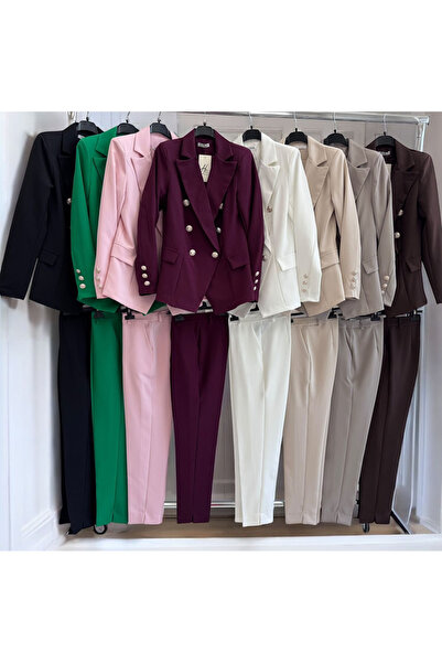OEM Compleu elegant dama sacou cambrat si pantaloni conici cu nasturi aurii –...