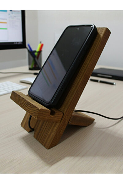 Ahşap Pazarı El Yapımı Ahşap Telefon/Tablet Standı - Kablo Koruyuculu Geçmeli...