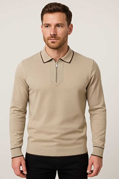 ANATOLIATEKSTILE Men's blouse, Polo collar with zipper - Slim Fit