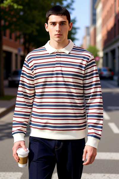 BENERLY Ανδρικό πλεκτό μπλουζάκι με ριγέ λαιμόκοψη πόλο, κανονική εφαρμογή, μ...