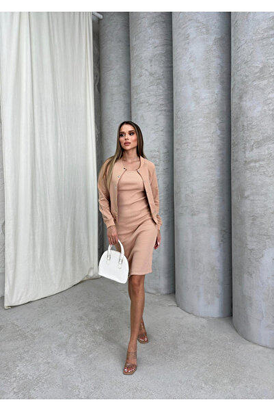 OEMN Compleu dama rochie tetra cu bretele si bluza hanorac