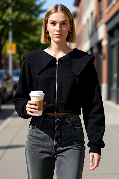 BENERLY سترة نسائية محبوكة بياقة بولو وأكمام منخفضة وسحاب، مصنوعة من القطن بن...