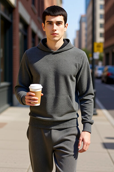 BENERLY Men's Hooded Standard Sleeve Ottoman Woven Regular Fit Sweatshirt Fun...