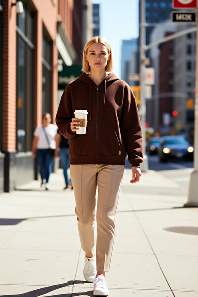 BENERLY Ženska Sa kapuljačom majica sa niskim rukavima i patentnim zatvaračem...