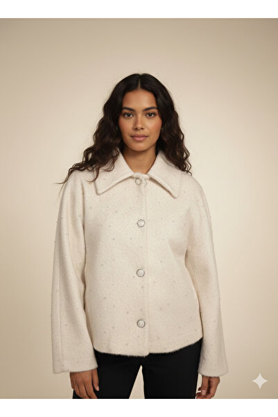 Bebeplus Yakalı Uzun Kol Düğmeli oversize ceket ekru