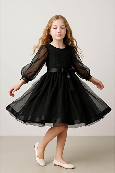 falcomini Kız Çocuk Elbise Tüllü Pul Işlemeli Abiye Elbise Rahat Ve Şık Doğum Günü Elbise 4-10 Yaş