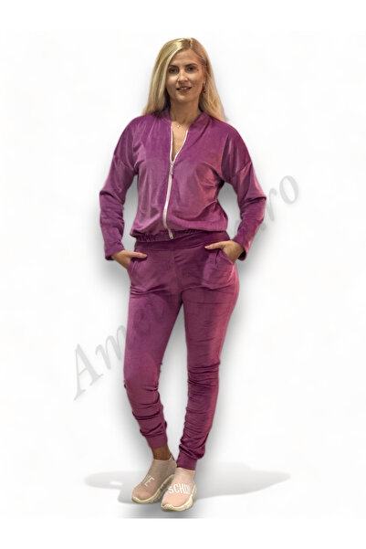 OEMN Trening Dama de Catifea Kyra - Compleu Bluza cu Fermoar și Pantaloni Fucsia