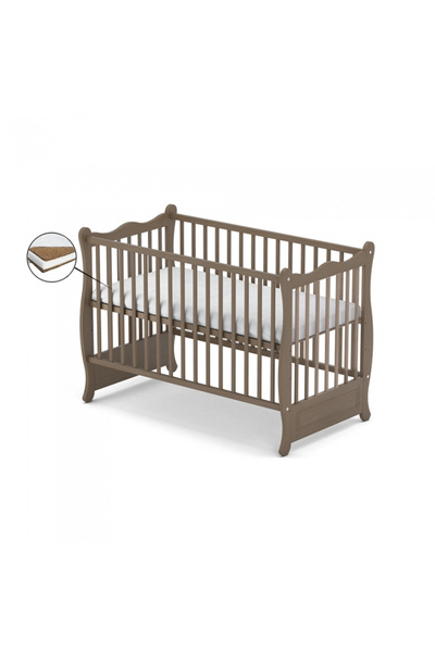 Vessanti Sophie Crib without Drawer - Brown + Coconut Mattress 10 cm