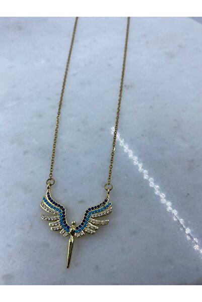Byoz store قلادة على شكل جناح ملاك من الفولاذ باللون الذهبي والفضي