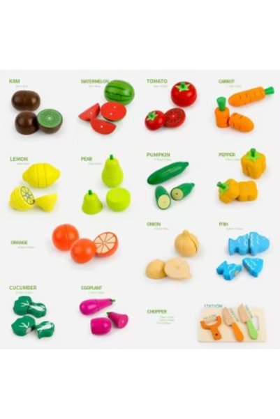 OEM Jucărie din lemn 17 bucăți tăiere alimente bucătărie tăiere fructe legume Montessori