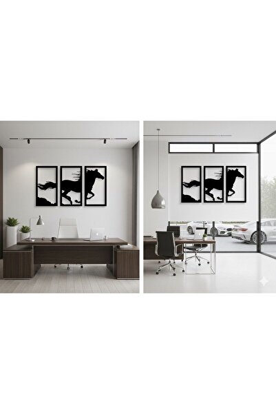 Ayaz Steel Art Modern Koşan Atlar Metal Duvar Tablosu 3’lü Set