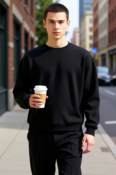 BENERLY سويت شيرت رجالي ذو ياقة دائرية وأكمام قياسية قصة فضفاضة منسوجة بنمط ا...