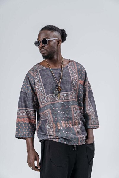 Gerusta Şal Desenli Fakir Kol T-Shirt