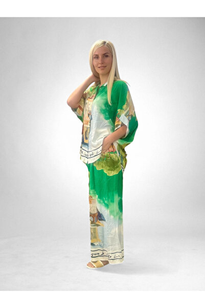 OEMN Set Vascosa Racoros Vara, Imprimeu Artistic, Camasa Si Pantaloni Largi, ...