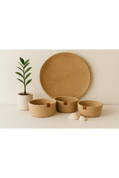 Efuliz Home Σετ 3 Ψάθινα Καλάθια - Οργανωτής πολλαπλών χρήσεων - Καλάθι οργάν...
