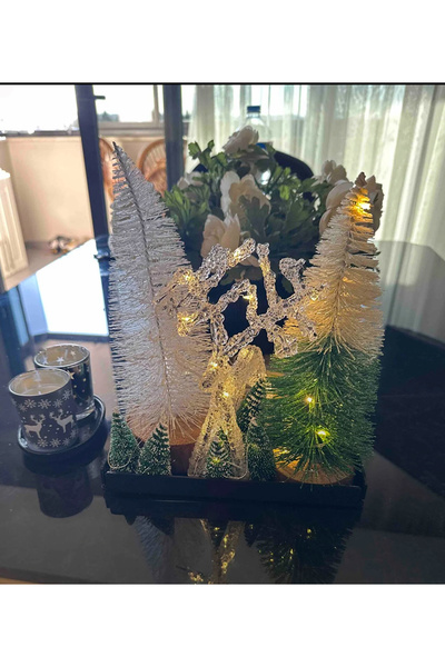 Yeşil Beyaz Çam Ağacı Led Işıklı Dekor