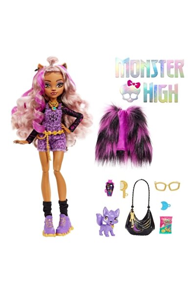 mattel Păpușa Clawdeen Monster High, Mattel, salopetă cu imprimeu animal, acc...