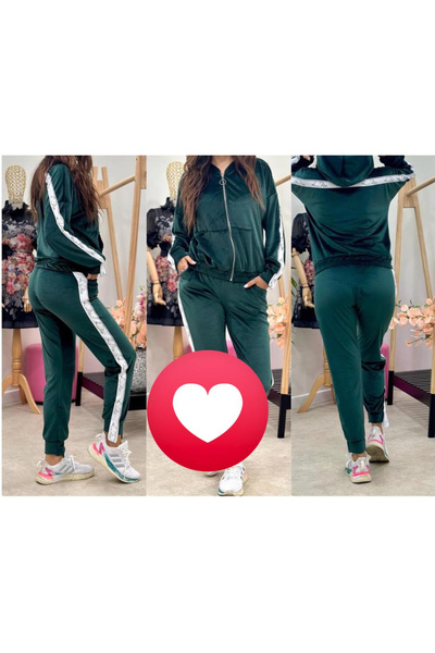 OEMN Compleu Dama din Catifea cu Inscriptii Laterale - Pantaloni si Hanorac c...