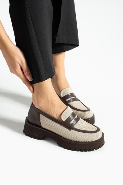 TİVANA Women's High Sole Casual Loafer Vela - Beige and Brown