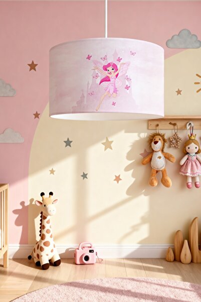 EVPANYA Pembe Kelebekli Peri Kızı Desenli Çocuk Odası Avize