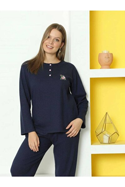 İpek Set de pijamale bumbac 100% cu mâneci lungi, cu model în dungi, brodat