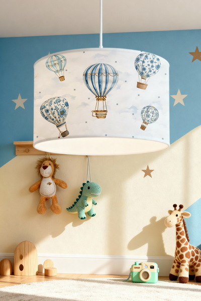 EVPANYA Mavi Çizgili Uçan Balon Desenli Çocuk Odası Avize