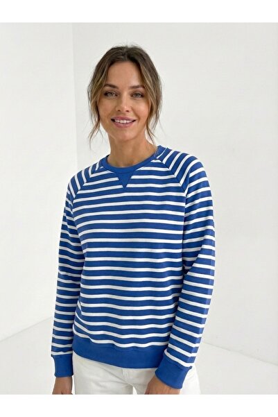 Tumba Kadın Çizgili Raglan Kol Sweatshirt