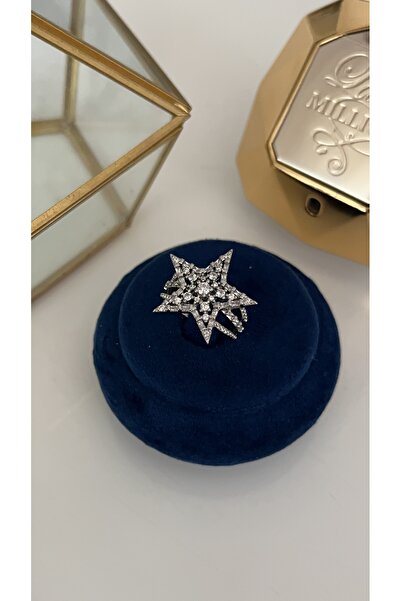 SU PERİSİ TAKI BİJUTERİ خاتم نجمة من الزركون الفضي قابل للتعديل