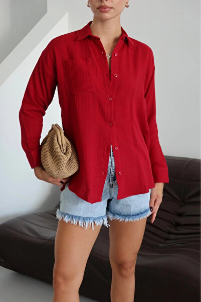 Zerenyus Single Pocket Muslin Shirt Claret Red