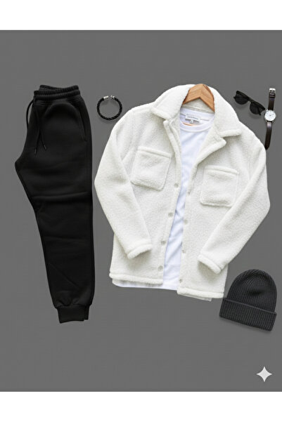 NİCE New Season Men's Set Bottom Top Plush Shirt- Sweatpants Long Sleeve Bottom Top Set