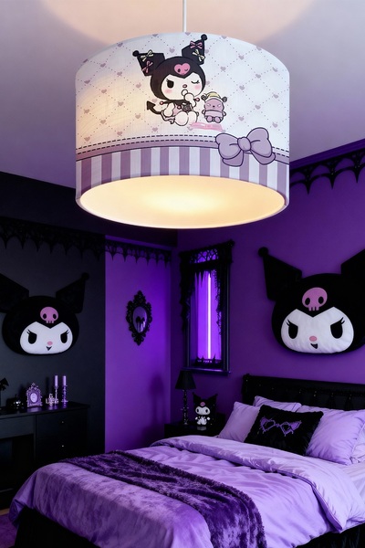 EVPANYA Mor Fiyonklu Uykucu Kuromi Desenli Çocuk Odası Avize