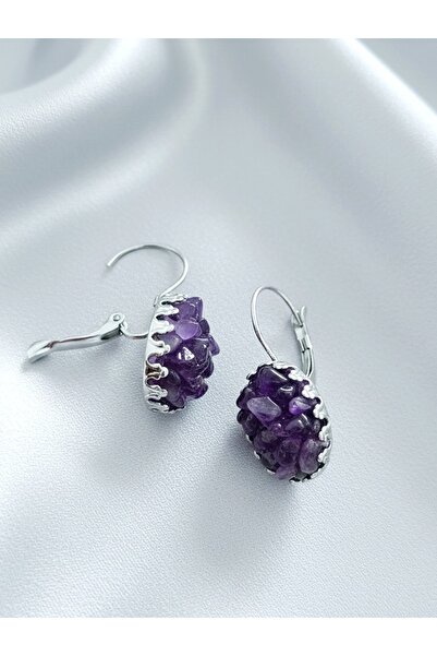 LADYMİRAGE Amethyst Stone Steel Design Earrings
