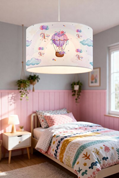 EVPANYA Balonla Uçan Unicornlar Desenli Çocuk Odası Avize