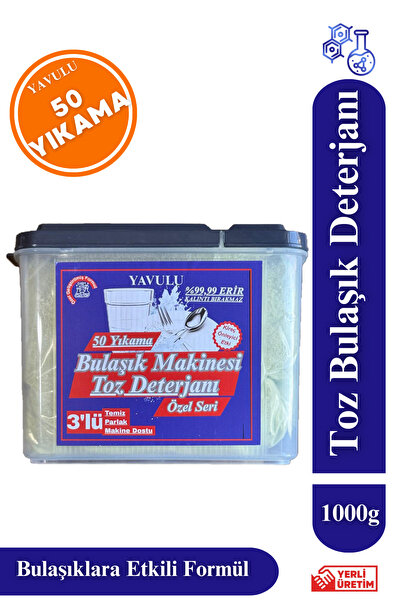 yavulu Toz Bulaşık Makinesi Deterjanı Üçlü Etki Özel Kapaklı Kutu 1Kg 50 Yıka...