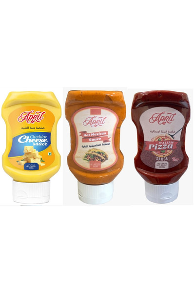 APRİL صلصة متنوعة عرض 300X3 مل ( صلصة الجبن الشيدر - الصلصة المكسيكية الحارة -صلصة البيتزا الايطالية )