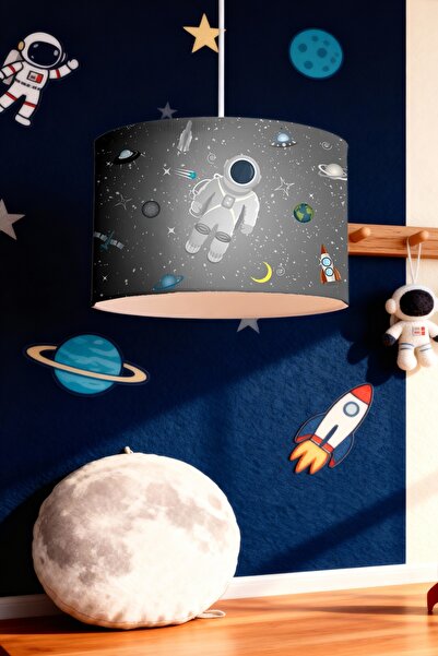 EVPANYA Gri Uzay Küçük Astronot Desenli Çocuk Odası Avize