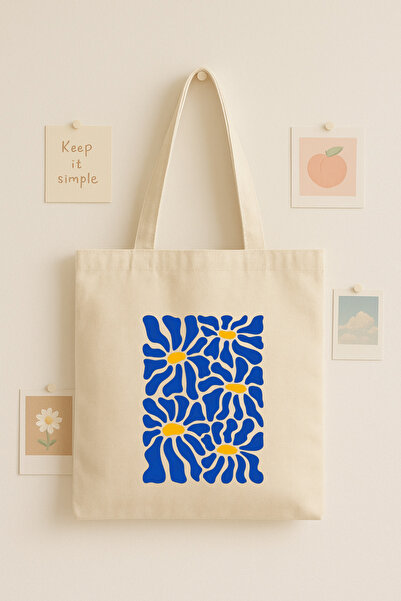 Maki Craft Renkli Papatya Baskılı Bez Çanta Tote Bag