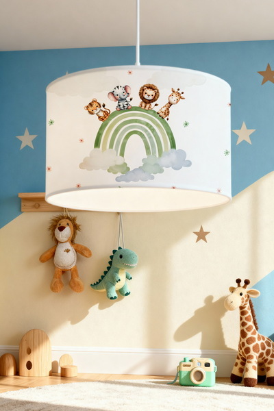 EVPANYA Yeşil Gökkuşağı ve Safari Desenli Çocuk Odası Avize