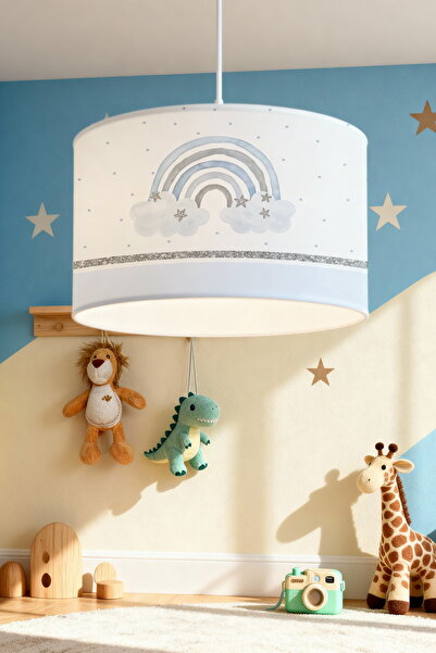 EVPANYA Mavi Simli Gökkuşağı Desenli Çocuk Odası Avize